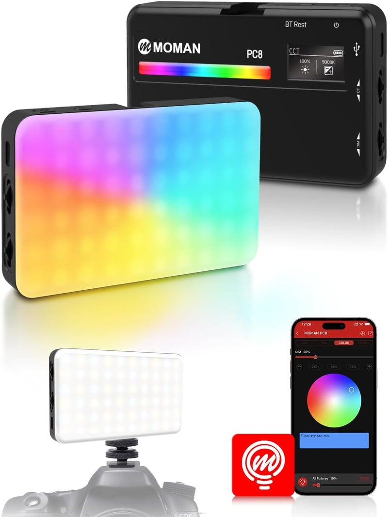 MOMAN LED Camera Light, RGB Video Lights for Photography, App Wireless Control, 2500-9000K, CRI 95+, Long Battery Life, Portable Lighting Panel with Cold Shoe, Fits for GoPro Sony Canon - Image 1